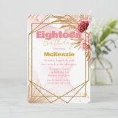 ピンク牡丹金ゴールドグリッター18th誕生日パーティー 招待状 (スタンド正面)