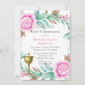 ピンク牡丹金ゴールドチャリスファースト聖餐式 招待状 (正面)