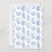 ピンク牡丹青名門私立校風の白の花瓶ブライダルシャワー 招待状 (裏面)