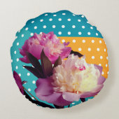 ピンク牡丹&ドット丸投げクッション ラウンドクッション (裏面)