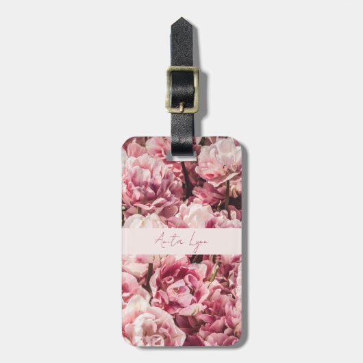 ピンク牡丹 ラゲッジタグ (正面縦)