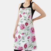 ピンク牡丹：水彩花模様 エプロン (インサイチュ)