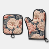 ピンク牡丹 鍋つかみ&鍋敷きセット (正面)