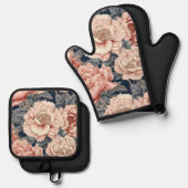 ピンク牡丹 鍋つかみ&鍋敷きセット (正面/裏面)