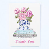 ピンク牡丹Chinoiserie花瓶ブックスタックありがとう ノートカード