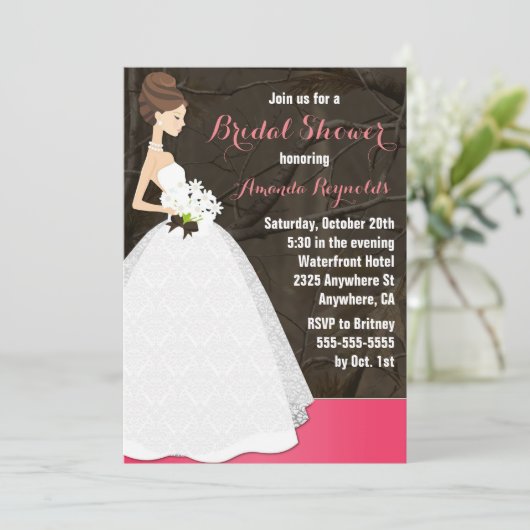 ピンク狩り迷彩柄ブライダルシャワー招待状 招待状 (スタンド正面)