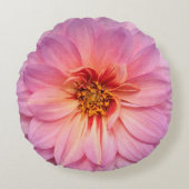 ピンク独身のと紫の《植物》百日草の花の円枕 ラウンドクッション (正面)
