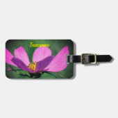 ピンク独身ののコスモスの開花の花パーソナライズされた ラゲッジタグ (正面横)