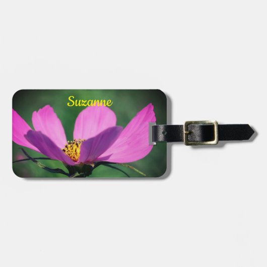 ピンク独身ののコスモスの開花の花パーソナライズされた ラゲッジタグ (正面横)