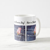 ピンク独身ののバラの水色の花 コーヒーマグカップ (正面右)