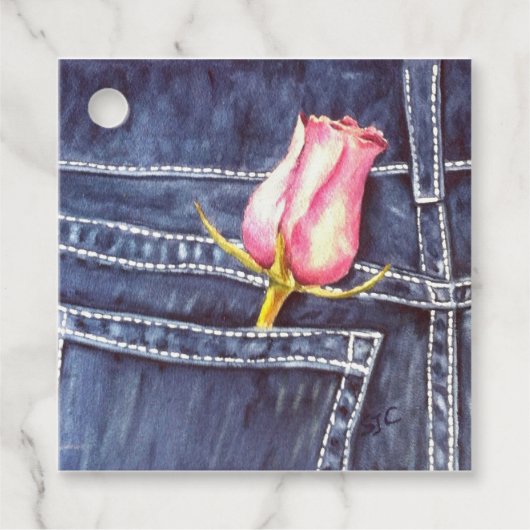 ピンク独身ののバラの花 フェイバータグ (正面)