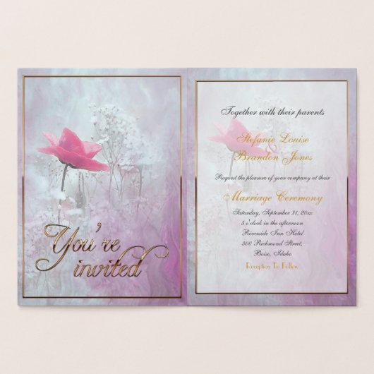 ピンク独身ののバラ/金の箔 箔カード (内部)