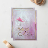 ピンク独身ののバラ/金ゴールドのトリム ノートカード (正面/裏面インサイチュ)