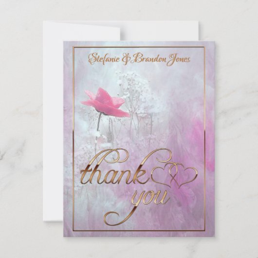 ピンク独身ののバラ/金ゴールドのトリム ノートカード (正面)