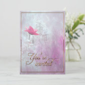 ピンク独身ののバラ/金ゴールドのトリム 招待状 (スタンド正面)