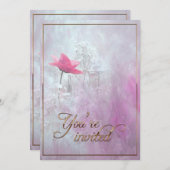 ピンク独身ののバラ/金ゴールドのトリム 招待状 (正面/裏面)