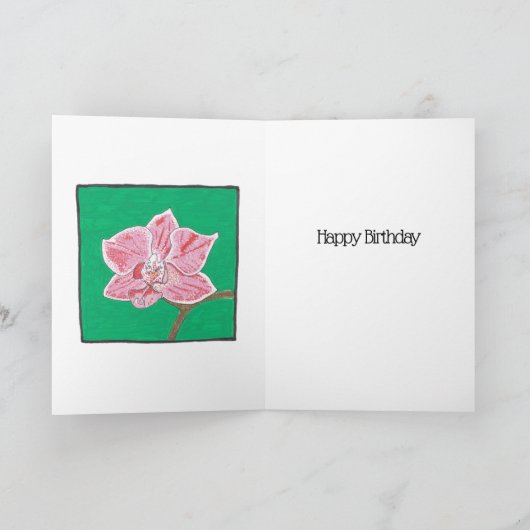 ピンク独身のの蘭の花のハッピーバースデーあなたの名前 カード (内部)