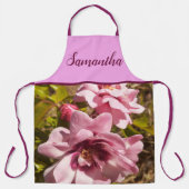 ピンク独身のバラバラ花フローラ写真 エプロン (正面)