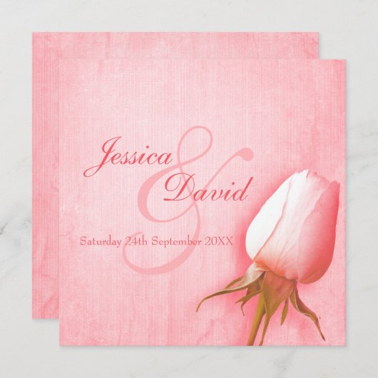ピンク独身の·ローズ·バ結婚ド·スクエア招待 招待状 (正面/裏面)