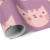 ピンク猫かわいい紫 ラッピングペーパー (ロールコーナー)