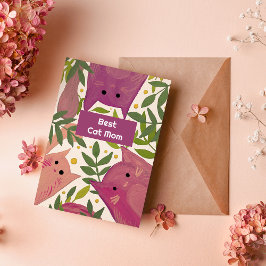 ピンク猫と枝最高の猫マムホリデーカード シーズンカード