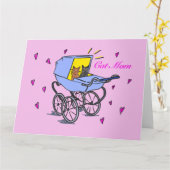 ピンク猫のお母さん折りグリーティングカード カード (黄色い花)