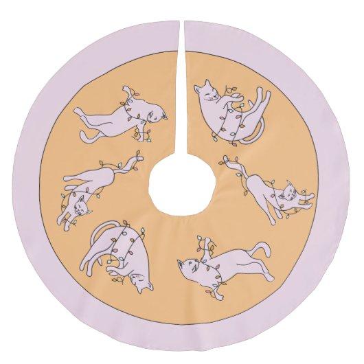 ピンク猫のクリスマスライト ブラッシュドポリエステルツリースカート (正面)