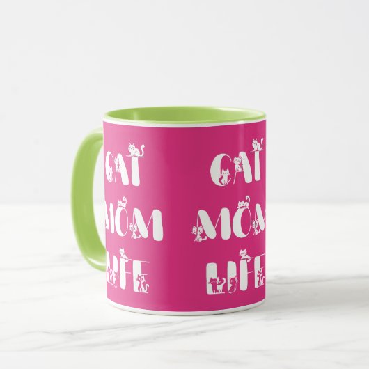 ピンク猫の母の生活かわいいタイポグラフィ母の日 マグカップ (正面左)