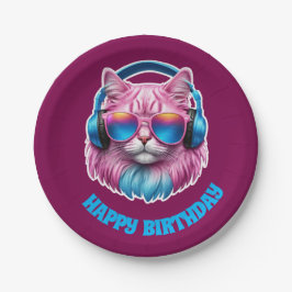 ピンク猫の誕生日パーティー ペーパープレート
