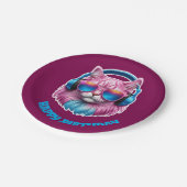 ピンク猫の誕生日パーティー ペーパープレート (アングル)