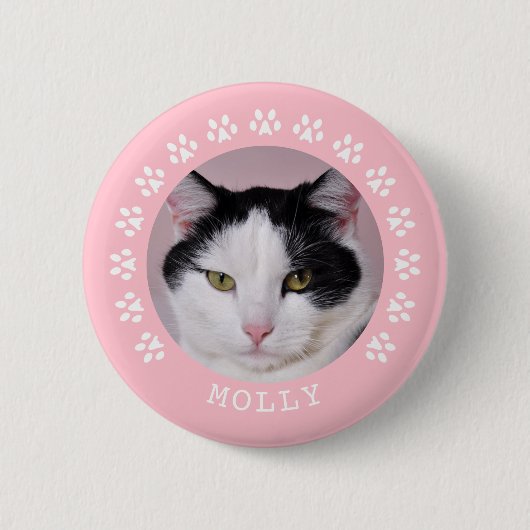 ピンク猫の足はフレームペット写真を印刷します 缶バッジ (正面)