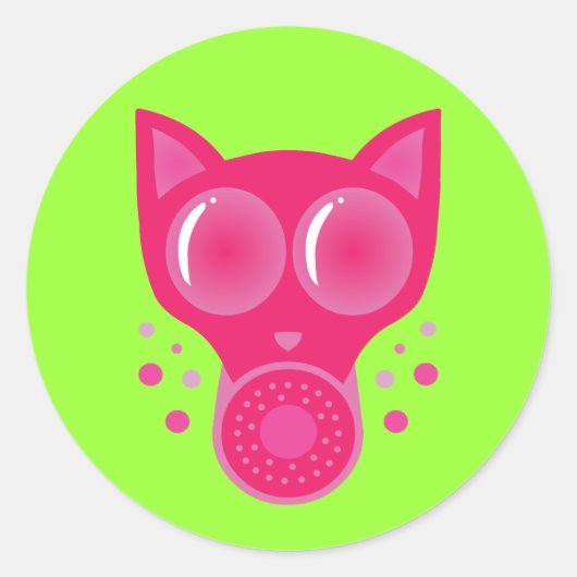 ピンク猫ガスマスク ラウンドシール (正面)