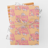 ピンク猫クリスマスライトホリデー ラッピングペーパーシート (インサイチュ)