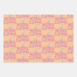 ピンク猫クリスマスライトホリデー ラッピングペーパーシート