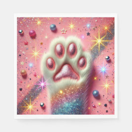 ピンク猫グリッターポーナプキン！ スタンダードランチョンナプキン