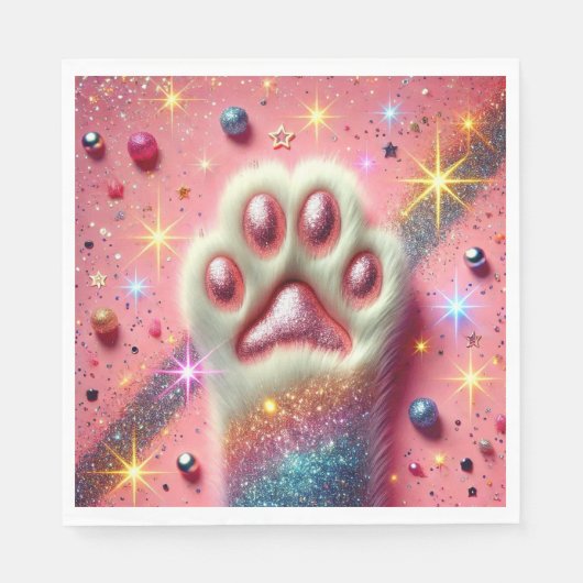 ピンク猫グリッターポーナプキン！ スタンダードランチョンナプキン (正面)