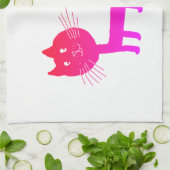 ピンク猫スケッチティータオル キッチンタオル (折り畳み)