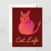 ピンク猫ファンキーかわいい子猫 ポストカード (正面/裏面)