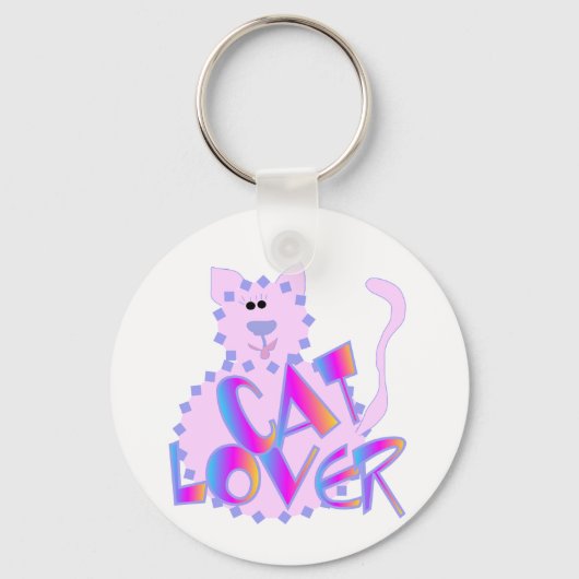 ピンク猫好きTシャツとギフト キーホルダー (正面)
