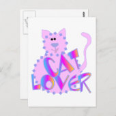 ピンク猫好きTシャツとギフト ポストカード (正面/裏面)