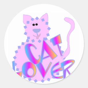 ピンク猫好きTシャツとギフト ラウンドシール