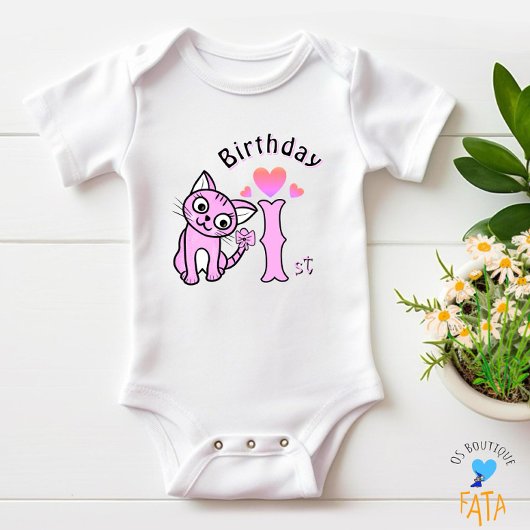 ピンク猫 ベビーボディスーツ