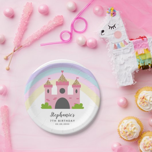 ピンク王室のの城プリンセス誕生日パーティー ペーパープレート (パーティー)