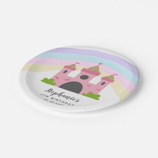 ピンク王室のの城プリンセス誕生日パーティー ペーパープレート (アングル)