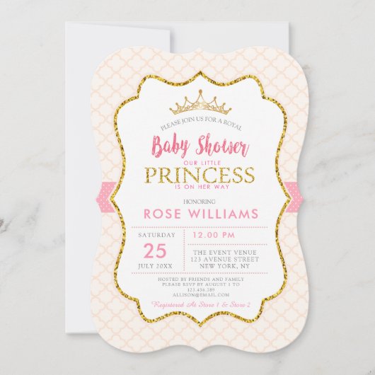 ピンク王室のの小さな王女の赤ちゃんシャワーの招待状 招待状 (正面)
