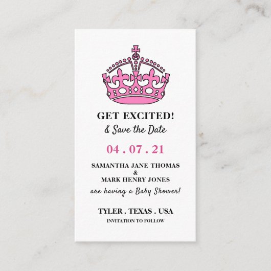 ピンク王室のの王冠、興奮して日付を保存 エンクロージャーカード (正面)