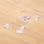 ピンク王室のキャッスルプリンセスティーパーティー4th誕生日 アクリル招待状 (レイダウン)