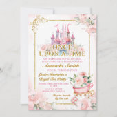 ピンク王室のキャッスルプリンセスティーパーティー4th誕生日 招待状 (正面)