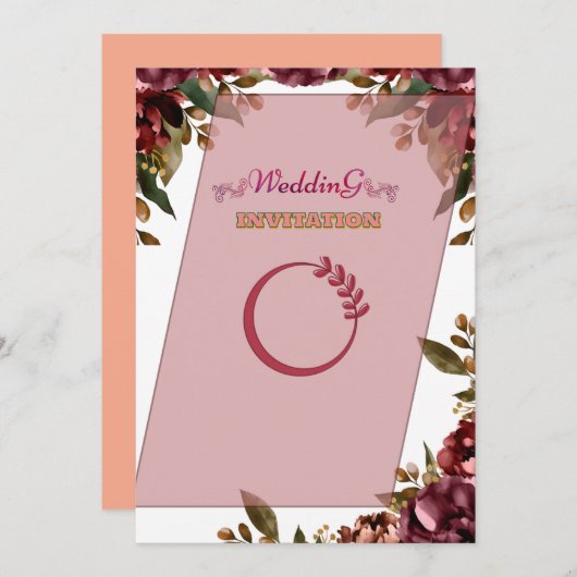 ピンク王室のフローラアート結婚式招待状 招待状 (正面/裏面)