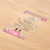 ピンク王室のフローラバタフライツインキンセアニェラ アクリル招待状 (レイダウン)